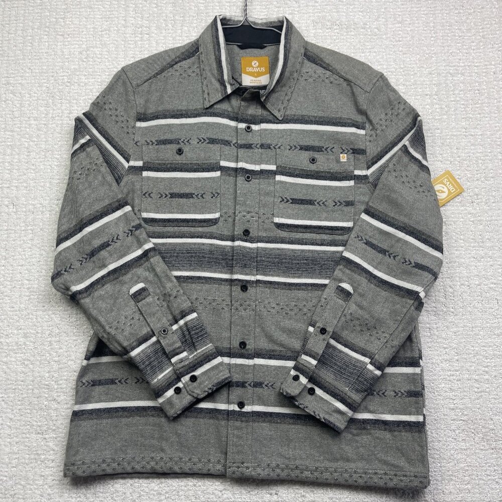NWT Dravus Shirt Mens S Grey Aztec Print AOP LongSleeve Button Up Flannel Skate